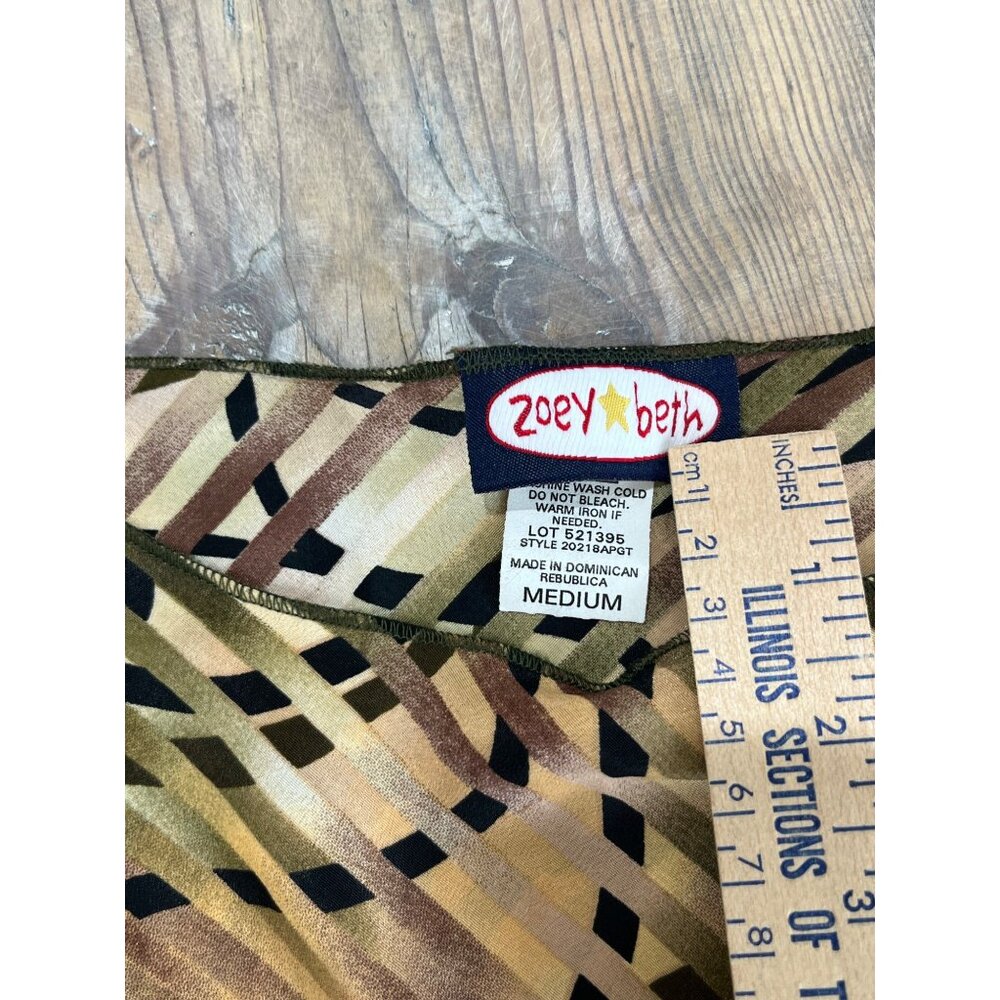 Y2K Zoey Beth Asymmetrical Hem Blouse Womens M Brown Geometric Print - Picture 4 of 7